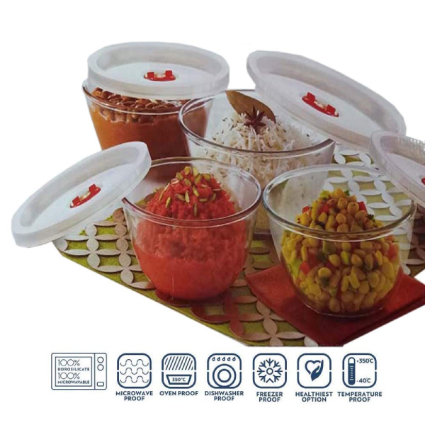 Borosil Glass Mixing Bowl with lid - Set of 3 (500 ML + 900 ML + 1.3L) Oven  and Microwave Safe